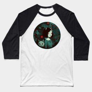 Red Eyed Cat Girl Baseball T-Shirt